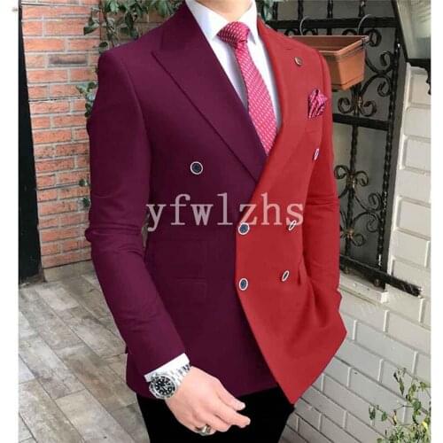 Handsome Double-Breasted Groomsmen Peak Lapel Groom Tuxedos Mens Wedding Dress Man Blazer Prom Dinner (Jacket+Pants+Tie) A129