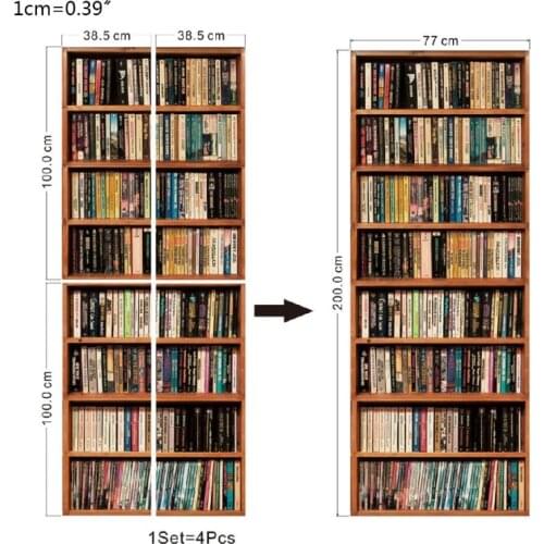 Creative 3D Door Sticker Bookshelf Bookcase Wallpaper Self Adhesive Wall Mural 87HA
