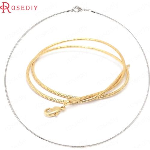 38851)2PCS 40CM 24K Gold Color Copper with Lobster Clasps Finished Necklace Snake Chains High Quality Jewelry Making Supplies