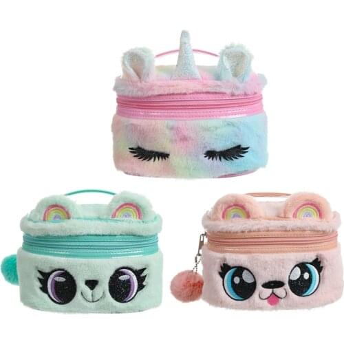 Kawaii Unicorn Girls Mini Handbag Kids Large Capacity Pen Storage Box Winter Childres Gift Plush Tote Bucket Bag