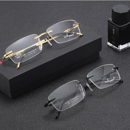 Mens Pure Titanium Rimless Spectacle Frame Ultra-Light Fashion Myopia And Hyperopia Optical Prescription Spectacle Frame 3017
