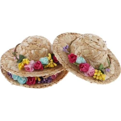 Set Of 3 1/4 Straw Hat For DOD 43cm 17inch Dolls Head Accessories