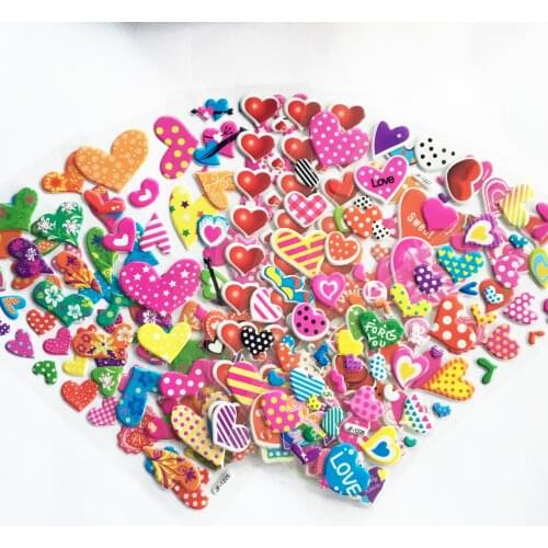 6 sheets Sticker Kids Cute 3D Cartoon PVC DIY Heart Stickers Mixed School Teacher Reward Children Early Learning Toys