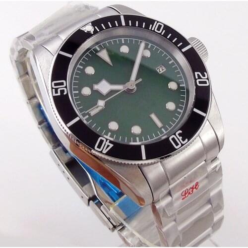NH35A/Miyota 8215 Movement 41mm Sapphire Automatic Mens Watch Blue/Green Lume Dial Hands Aluminum Bezel 316L Bracelet