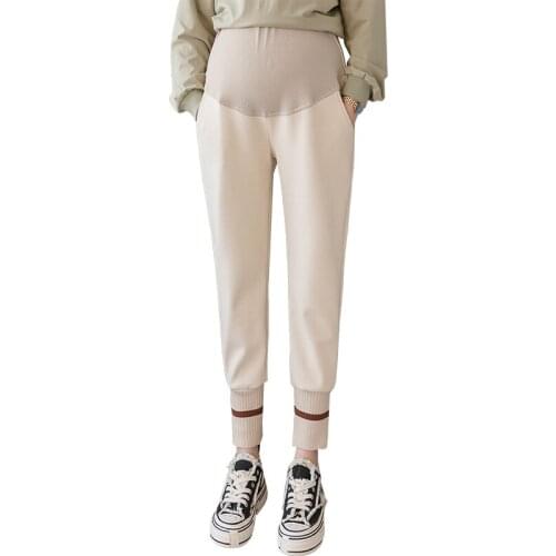 Autumn Winter Thick Woolen Maternity Trousers Elastic Waist Straight Pants For Pregnant Women Casual Clother Pregnancy Wear