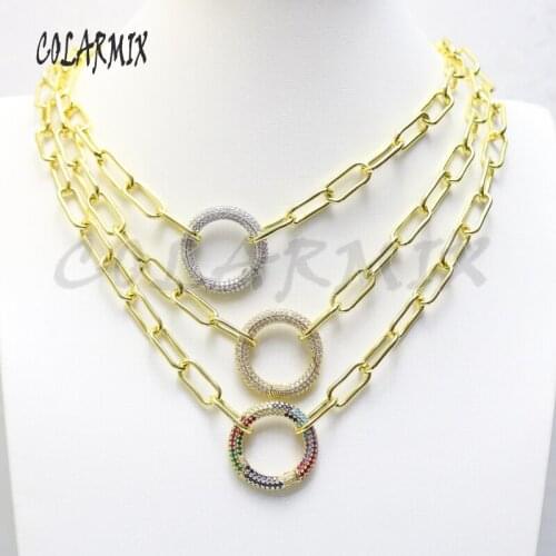 3Pcs Round Zircon jewelry necklace not fade color Big Link chain jewelry accessories pendants fashion jewelry for women 50963