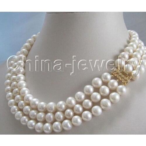AAA 17-19" 3row 8-9mm natural white round freshwater pearl necklace