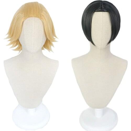 Manjiro Sano Cosplay Wig Young Adult Mikey Anime Tokyo Revengers Cosplay Wig Golden Black Short Wig Fiber Hair + Free Wig Cap