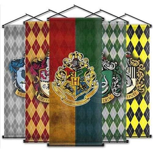 Harried Grid Hanging Flag Fan Flag Indoor Scene Potter Bar Decoration Wizardry Halloween Witchcraft College Flag with Flagpole