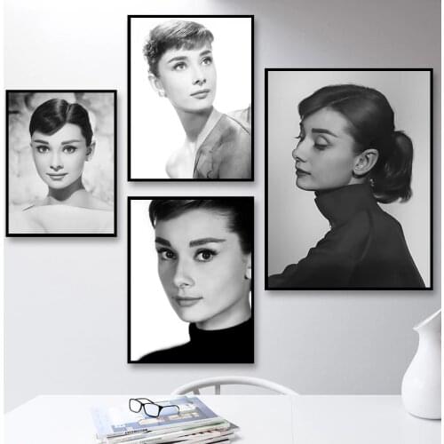 Nordic Poster Black And White Audrey Hepburn Wall Art Canvas Painting For Girls Wall Pictures For Living Room Black And White
