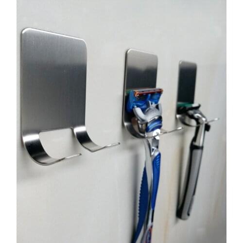 Practical Stainless Steel Adhesive Hook Plugs Storage Wall Door Hanger Hook Men Shaving Shaver Shelf Storage Hook Kitchen Tools