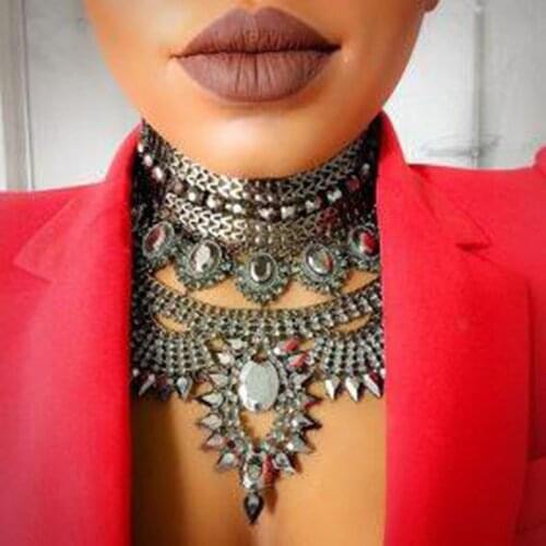 Luxury Maxi Metal Necklaces Vintage Crystal Choker Party Statement Female Punk Necklace Fashion Wholesale Women Jewelry