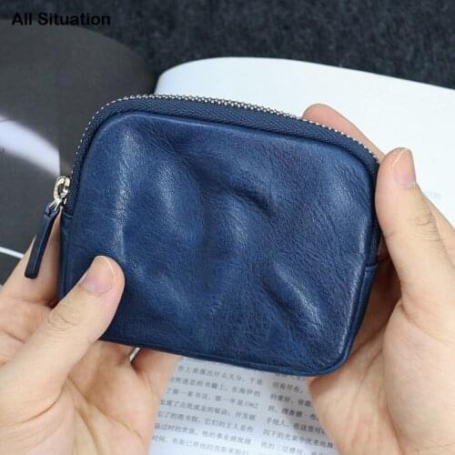 Luxury Zipper Wallet Men First Layer Leather Top End Vintage Women Clutch Bag Credit Card Purses Wrinkled Cowskin Coin Pouch