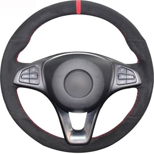 Hand-stitched Black Suede No-slip Car Steering Wheel Cover for Mercedes Benz C180 C200 C260 C300 B200 E200 E300 CLS260