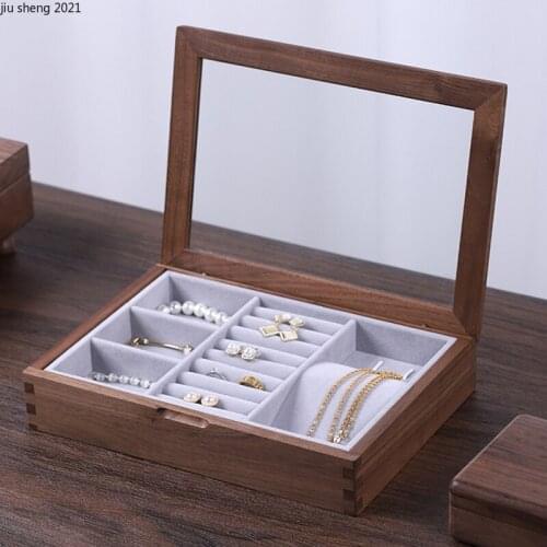 European-style Solid Wood Jewelry Box with Lid High-end Necklace Earrings Ring Storage Home Storage Box Home Decor Birthday Gift