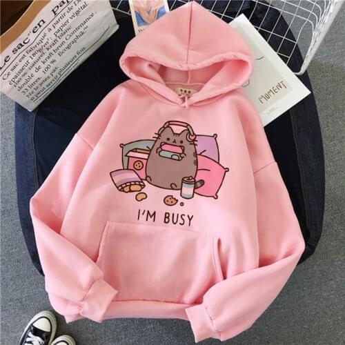 The cat hoodie women fashion kawaii korean harajuku Sweatshirt pink female 90s cartoon clothes female hood Oversized