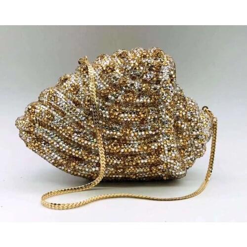 Female Crystal Shell Shape Evening Bag Womens Luxury Diamond Plain Gold Clutch Purse Bag Rhinestone Clutches Bags Pochette Bag