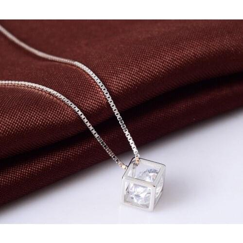 New Arrival 925 Sterling Silver Dazzling Square Shape Pendant Necklaces for Women Fine Collares Jewelry
