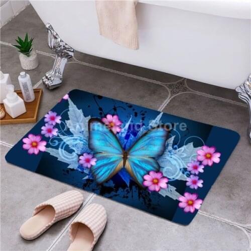 Butterfly 3d Printed Bath Mat Non-slip Home Bathroom Carpet Rug Mats Bedroom Kitchen Toilet Floor Decor Romantic Luxury 1pc