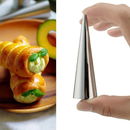 1Pcs High Quality Conical Tube Cone Roll Moulds Stainless Steel Spiral Croissants Molds Pastry Cream Horn Cake Bread Mold CSV