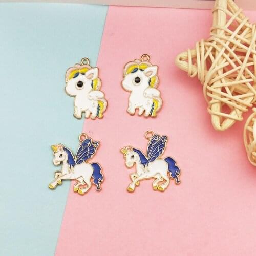 10pcs Oil Drop Unicorn Charms Pendants Horse Enamel Alloy Pendants Fit DIY Earrings Keychains Jewelry Accessory Floatings FX217