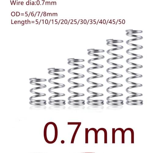 20pcs/lot 0.7mm 0.7 x 7mm Stainless steel compression spring wire diameter 0.7mm outer diameter 7mm length 10-50mm