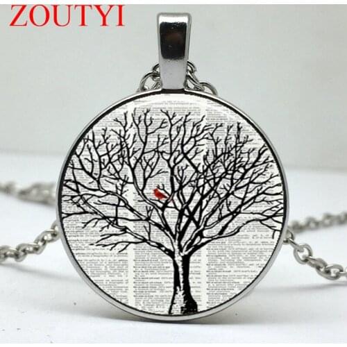 2018 / Fashion Cardinal in Tree Dictionary Art Print Pendant Dictionary Glass Concave Round Pendant Necklace Jewelry