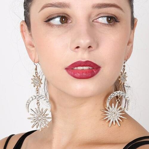 2021 Earrings Dangle Jewelry Half Moon Earring Luxury Fashion for Women Piercing Goth Vintage Goblincore Sun Retro Drop Crystal