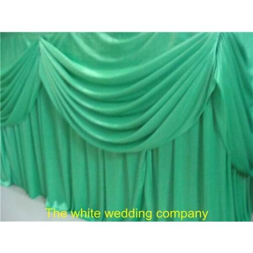 5pcs 14ft Apple Green Ice Silk Table Skirt With Swag For Wedding Party Event Banquet Decoration Free Shipping