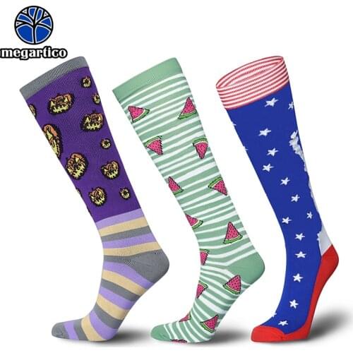 Fashion Parttern Unisex Leg Support Men Women Compression Socks Stockings Stretch Knee Anti Fatigue Varicose Sport Running