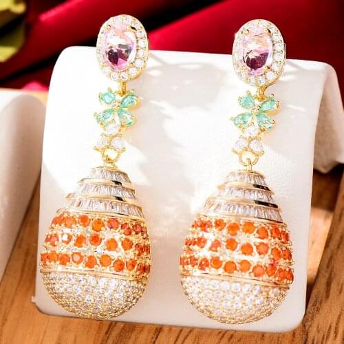 Exclusive design style Fashion Drop Earring For Women Wedding Cubic Zircon Dubai Bridal Earrings Costume Jewelry Summer Party