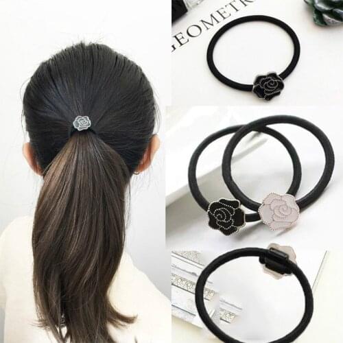 2-6pc black flower Elastic Hair Bands Hair Rope Ties For Girls Women Headband Korean Hair Accessories Ponytail holer Scrunchies
