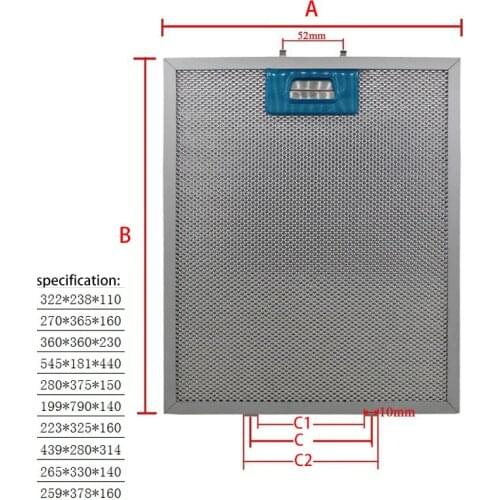 322X238 range hood filter Exhaust hood metal dust filter Cooker Hood Mesh Filter Metal Grease Filter 270X365 360X360 545X181