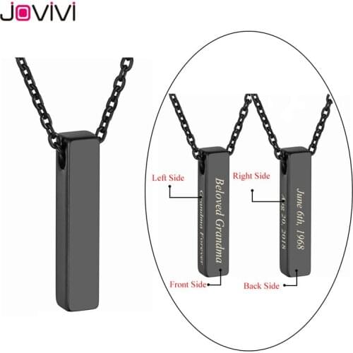 JOVIVI Custom Engraved Pendant Stainless Steel Cuboid Spuare Bar Urn Pendant Necklace Keepsake Memorial Ashes Cremation Jewelr