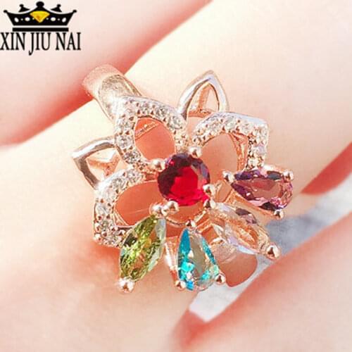 Lucky Angel Kiss Colorful Flower Ring Girl, Lovely Charming Girl/Student Rings Ruby/olivine/garnet/heart Of The Sea/sun Flower