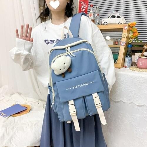 Fashion Womens Backpack Nylon Waterproof School Bag For Girls Summer Cute Badge Pin Large-capacity Travel Backpacks