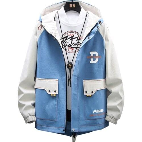 Men Tooling Jacket 2021 Print Hooded Fashion Jacket Korea Version Loose Spring Autumn Jacket Popular Logo Casual Jacket Male