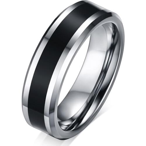 Mens Tungsten Wedding Bands Ring Thin Black Line Engagement Ring USA Male Jewelry 6MM Wide