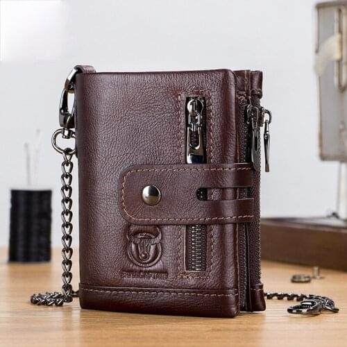 Wallet Mens Leather Vertical Top Layer Cowhide Anti-lost Chain Wallet Multifunctional Drivers License Wallet