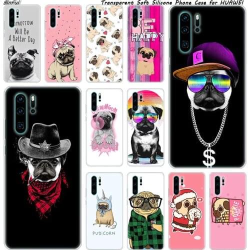 Pug dog puppy Soft Silicone Phone Case for Huawei P30 P20 Pro P10 P9 P8 Lite 2017 P Smart Z Plus 2019 NOVA 3 3i Fashion Cover