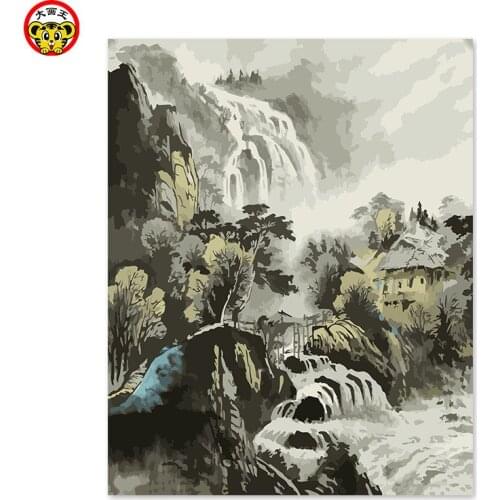 Painting by numbers art paint by number Scenic mountain weather Chinese digital painting 17*19in own majestic ink coloring new d