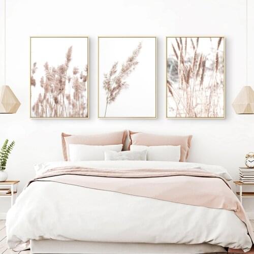 Canvas Art Painting Print Nordic Wall Art Picture Living Room Decor Autumn Reed Beige Flowers Plants Natural Landscape Poster