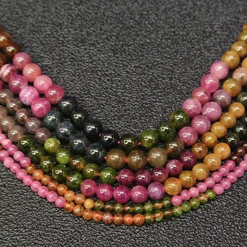 Natural Genuine Pink Yellow Green Multicolour Brazil Tourmaline Round Beads 5.7mm 15"