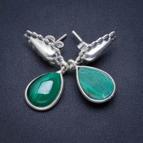 Natural Malachite Handmade Unique 925 Sterling Silver Earrings 1.5" A1442