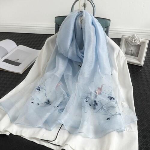 2021 New Silk Wool Scarf Embroidered Women Diamond Shawls And Wraps Lady Travel Pashmina High Quality Winter Scarves Wholesale