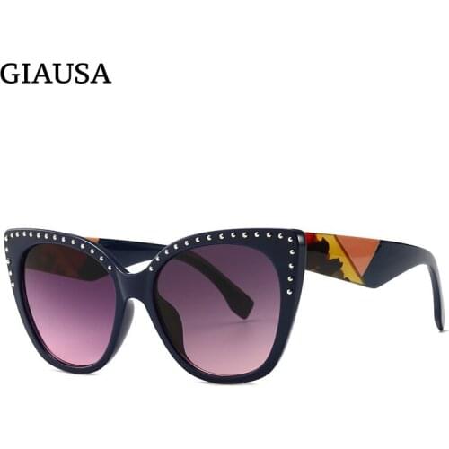 GIAUSA European And American Fashion Sun Glasses Outdoor Cats Eye Rivet Decoration Retro Trend Street Colour Sunglasses FF005
