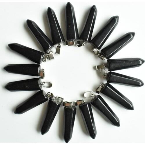 Wholesale 24Pcs/Lot Fashion Hot Selling Natural Black Onyx Stone Charms pillar Pendants for jewelry marking Free shipping