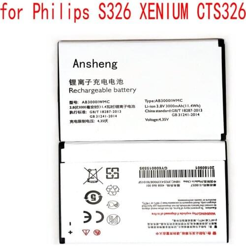 100% NEW Ansheng Original AB3000IWMC 3000mAh battery for Philips S326 XENIUM CTS326 Mobile phone