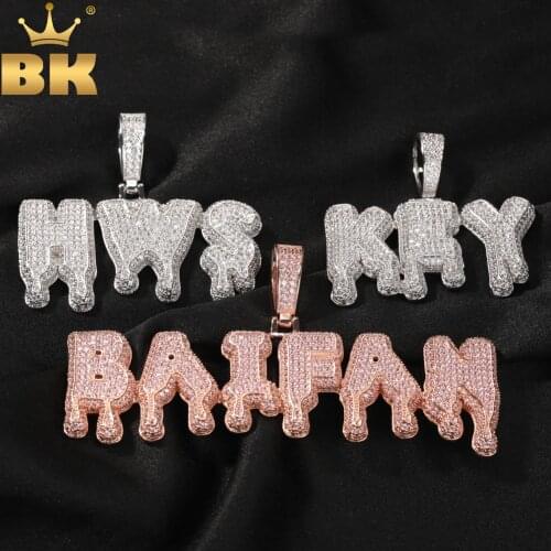 THE BLING KING Customized Drippy Letters Iced Out CZ Pink Initial Name Pendant Necklace With Tennis Chain Hiphop Jewelry