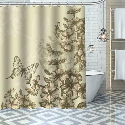 Custom High Quality Vintage flower Shower Curtain Waterproof Bathroom Polyester Fabric Bathroom Curtain With Hooks